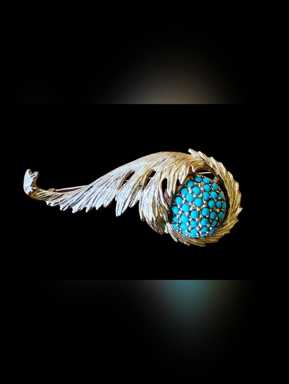 Hattie Carnegie VintageSigned Gold Brooch Turquoise Cabochon Cluster Rare